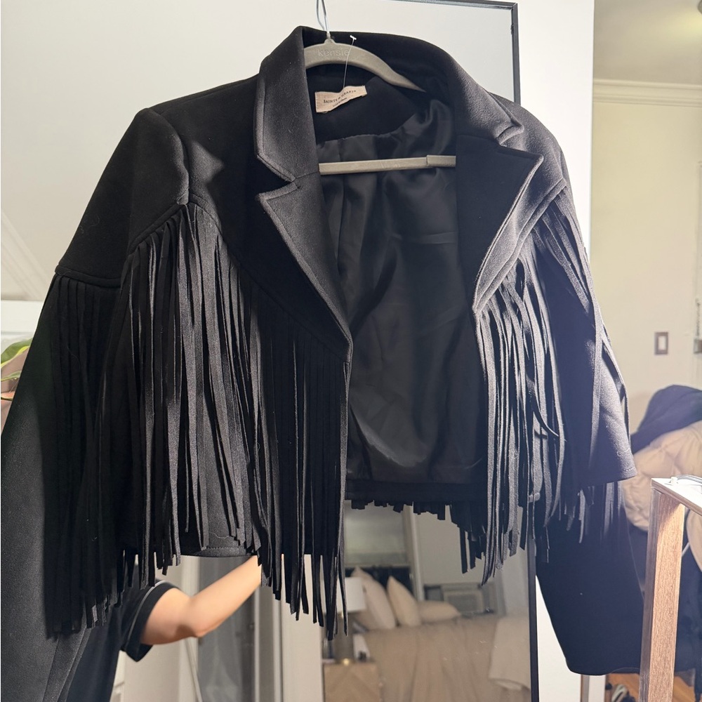 Elegant Black Fringe Women's Blazer